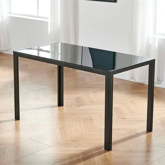 Glass top table and 4 leather chairs