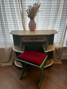 Upcycled Vintage Vanity Table or Console Table and Stool Set