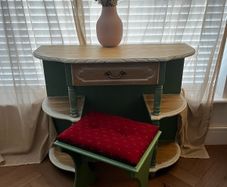 Upcycled Vintage Vanity Table or Console Table and Stool Set