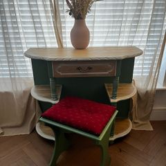Upcycled Vintage Vanity Table or Console Table and Stool Set