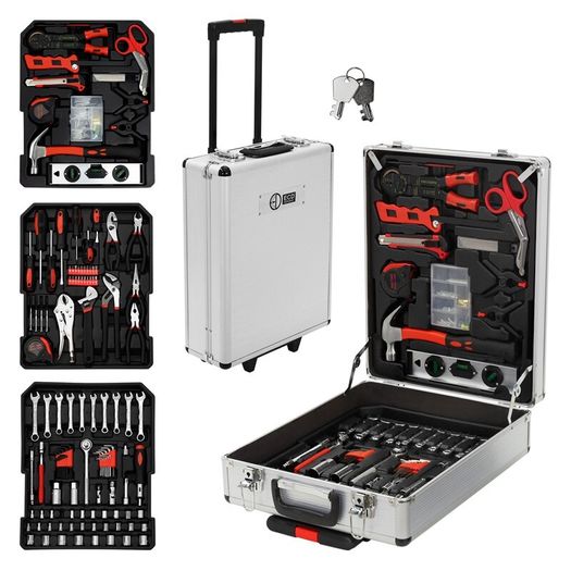 Aluminum tool case silver with four levels and wheels