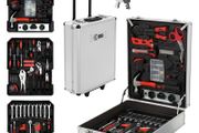 Aluminum tool case silver with four levels and wheels