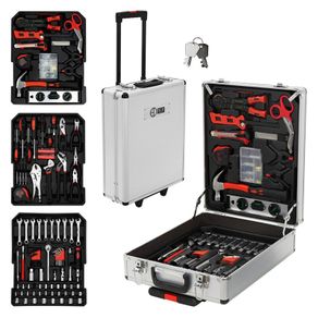Aluminum tool case silver with four levels and wheels