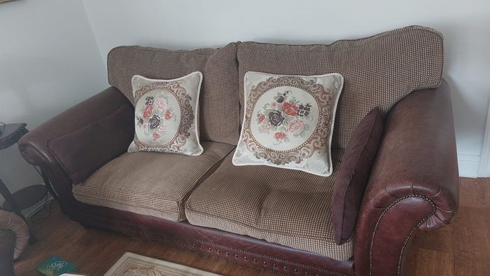 Elegant three piece suite with matching footstool