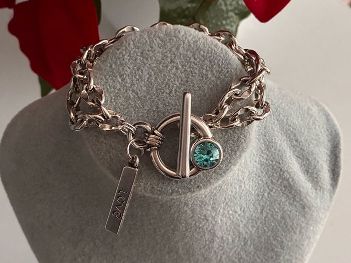 Antique Silver Plated Crystal Toggle Bracelet