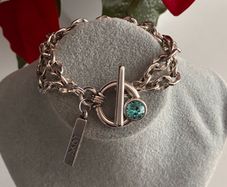 Antique Silver Plated Crystal Toggle Bracelet