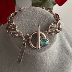 Antique Silver Plated Crystal Toggle Bracelet