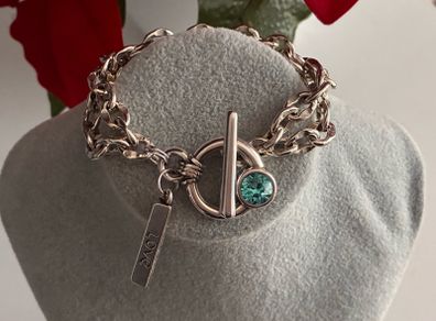 Antique Silver Plated Crystal Toggle Bracelet