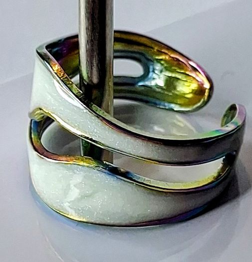 Double Layer Geometric White & Rainbow Open Ring