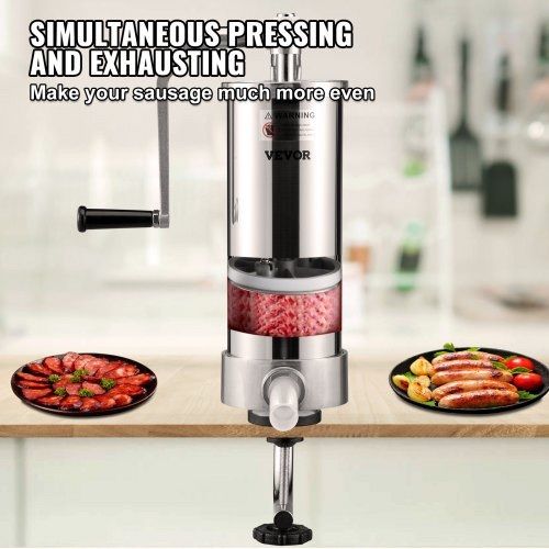 Sausage Stuffer, 5LBS/3L Capacity, 304 Stainless Steel Vertical Sausage Stuffer, Sausage Filling Machine with 3 Stuffing Tubes, Suction Base and Manual Crank for Household or Commercial Use (FREE SHIPPING)