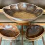 Vintage Carved Acacia Wood Shell Bowl Set 7 Pc Serving Salad Snack Nesting Image 6