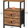 Bedside Table Set of 2, Side Table with 2 Fabric Drawers, Bedroom Bedside Cabinet with Open Storage Shelf, End Table, Nightstand for Living Room, Small Spaces, Rustic Brown Image 2