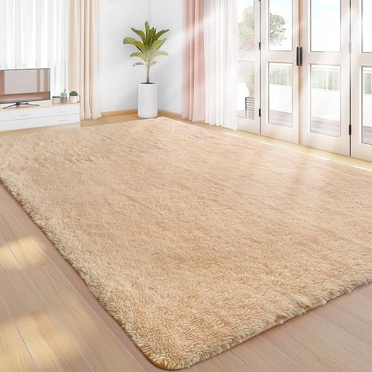 Lemon Rugs Living Room 120x160cm, Beige Area Rugs for Bedroom, Washable Anti Slip Extra Large Shaggy Soft Rug Fluffy Modern Floor Carpets Mat Beside Carpet for Kids Living Room