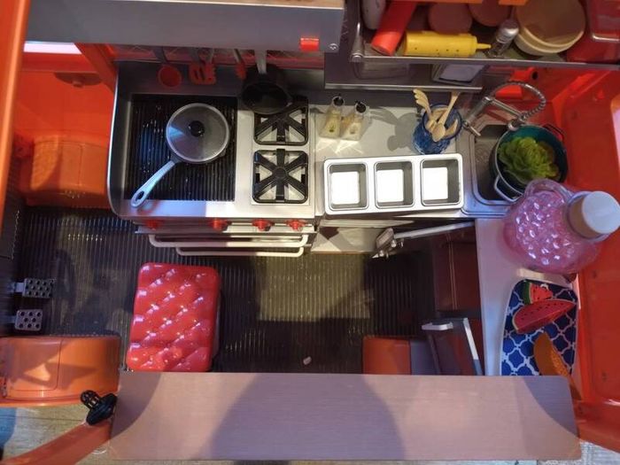 Our Generation orange Food Truck with lots if accessories incl BBQ