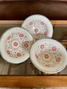 Three Discontinued Nicholas Mosse Kelloggs Hand Painted Breakfast Bowls