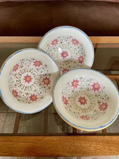 Three Discontinued Nicholas Mosse Kelloggs Hand Painted Breakfast Bowls