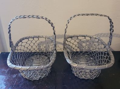 Vintage pair of stainless steel woven baskets
