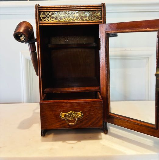 Antique Edwardian Oak Smoker's Cabinet & Accessories