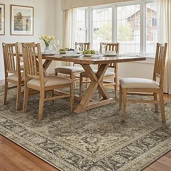 Vintage Rugs Living Room Brown Large Area Rug 200x300cm Non Slip Washable Hall Lounge Bedroom Kitchen Office Dining Room Indoor Carpet Low Pile Big Carpets