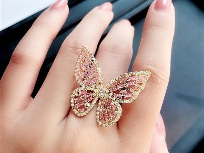 Butterfly Pink Crystal Rose Gold Ring