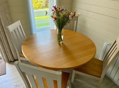 Dining Table, 4 x chairs and Bench. Solid Oak.