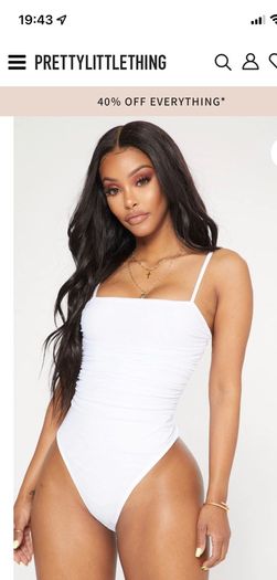 White Ruched Bodysuit PrettyLittleThing PLT