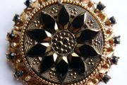 Antique Beautiful Florenza Goldtone Gilt Jet Art Brooch Pin