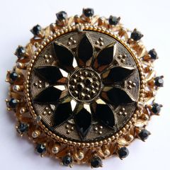 Antique Beautiful Florenza Goldtone Gilt Jet Art Brooch Pin