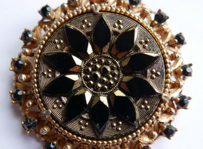 Antique Beautiful Florenza Goldtone Gilt Jet Art Brooch Pin