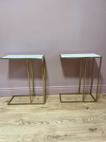 Brass And White Marble Side Table X 2