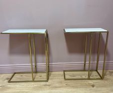 Brass And White Marble Side Table X 2