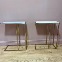 Brass And White Marble Side Table X 2