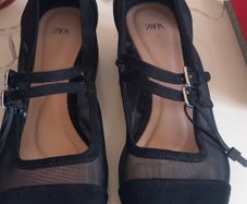 Zara Shoes | Zara Mesh Heeled Mary Janes Shoes | Color: Black | Size: 36