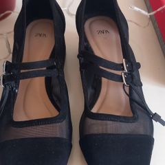Zara Shoes | Zara Mesh Heeled Mary Janes Shoes | Color: Black | Size: 36