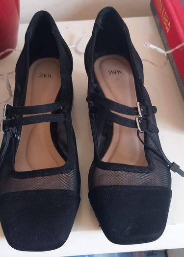 Zara Shoes | Zara Mesh Heeled Mary Janes Shoes | Color: Black | Size: 36