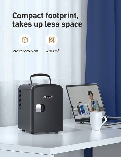 NEW SALE | Mini Fridge 4 Litre, 6 Can Portable AC+DC Power Cooler & Warmer, for Bedrooms, Cars, Offices; Skincare, Makeup, Cosmetics, Food