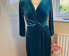Rowen Avenue Teal Velvet like Wrap style Dress - Size S