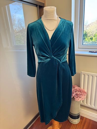 Rowen Avenue Teal Velvet like Wrap style Dress - Size S