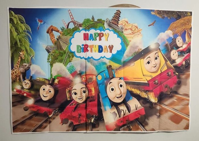 Thomas the Tank Engine Birthday Party - Backdrop + Swirl Decor + Loot Bags