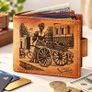 Genuine Leather Wallet for Men Vintage Paris Market Bifold Wallet Antique European Art Wallet Image 6
