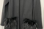 Joseph Ribkoff Charcoal Grey Fur Pocket Coat - Size 14 - New with Tags