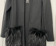 Joseph Ribkoff Charcoal Grey Fur Pocket Coat - Size 14 - New with Tags
