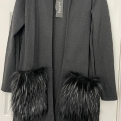 Joseph Ribkoff Charcoal Grey Fur Pocket Coat - Size 14 - New with Tags