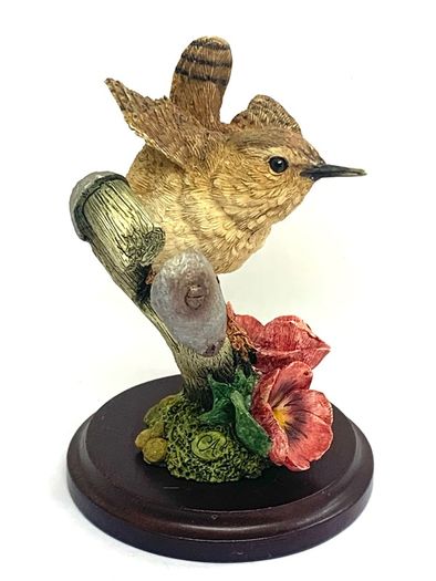 Vintage Wren With Pansies Figurine By Country Artist Andrew MacCallum