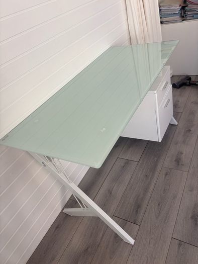 white glass desk