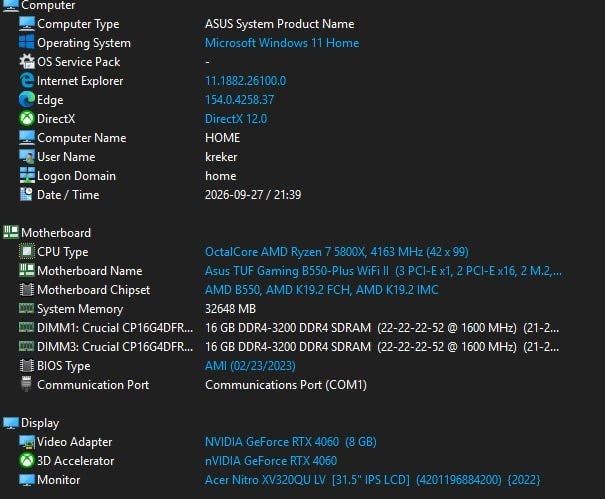 Gaming pc Ryzen7 5800x 32gb ram