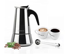 Rainbean Moka Stove Top Pot Espresso Maker 300 ml / 6 Cups Stainless Steel Gift Set works on Induction Hob