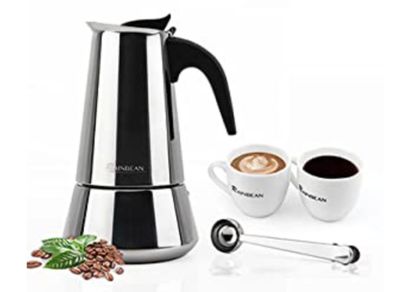 Rainbean Moka Stove Top Pot Espresso Maker 300 ml / 6 Cups Stainless Steel Gift Set works on Induction Hob