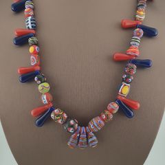 Antique Venetian Style Multicolor Glass Beads, Gabri & Floral Beads Necklace
