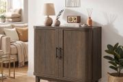 Sideboard Buffet Cabinet with 2 Curved Doors, Adjustable Shelf and Legs Dark Walnut